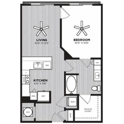 Bootlegger Floor Plan | 1 Bedroom with 1 Bath | 670 Square Feet | Alton Optimist Park | Apartment Homes