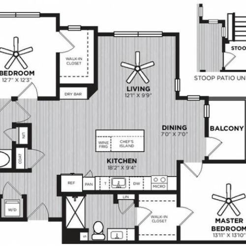 Conductor Floor Plan | 2 Bedroom with 2 Bath | 1252 Square Feet | Alton Optimist Park | Apartment Homes