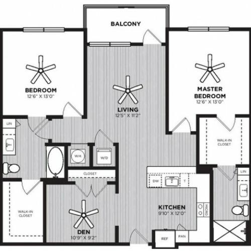 Westinghouse Floor Plan | 2 Bedroom with 2 Bath | 1293 Square Feet | Alton Optimist Park | Apartment Homes
