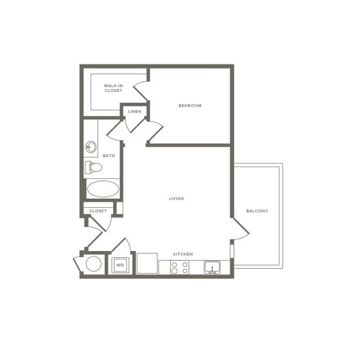 670 square foot one bedroom one bath apartment floorplan image