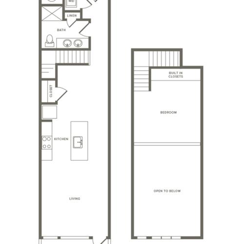914 square foot one bedroom one bath loft apartment floorplan image