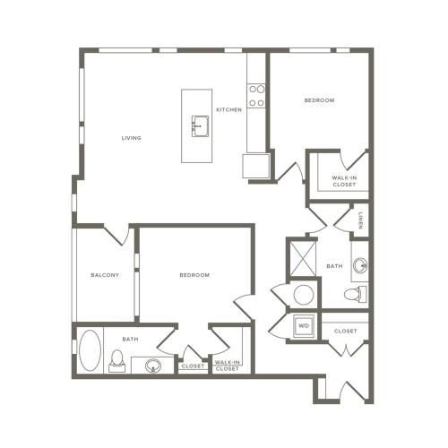 1143 to 1153 square foot two bedroom two bath apartment floorplan image