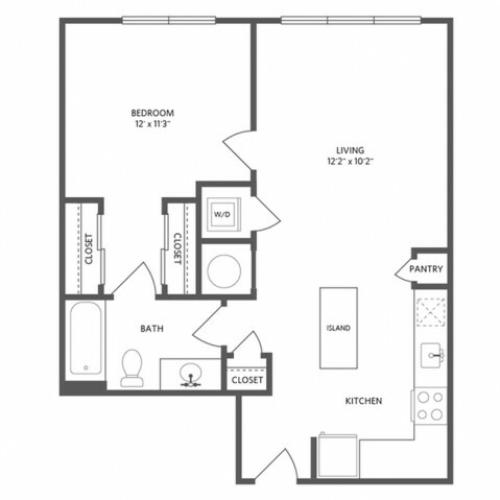 673 square foot one bedroom one dual access bath apartment floorplan image