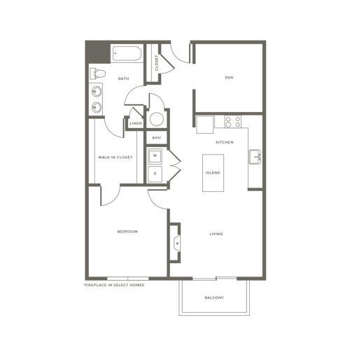 1044 square foot one bedroom one bath with den apartment floorplan image