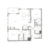 1205 square foot two bedroom two bath apartment floorplan image