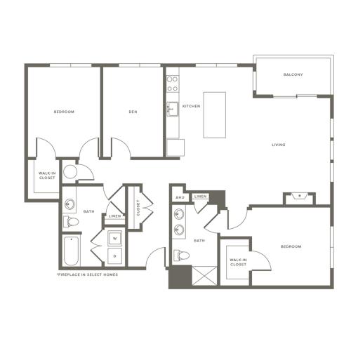 1502 square foot two bedroom two bath with den partment floorplan image