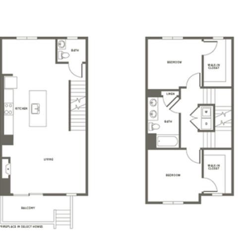 2141 square foot three bedroom two and a half bath townhome floorplan image