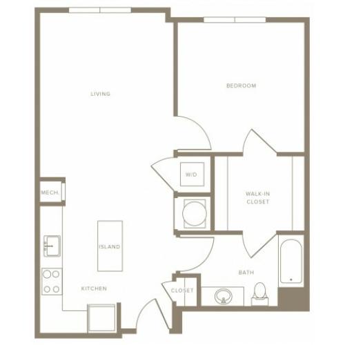 779 - 861 square foot one bedroom with walk-thru closet one bath apartment floorplan image