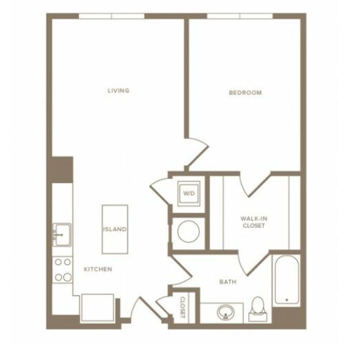 760 to 785 square foot one bedroom one bath apartment floorplan image