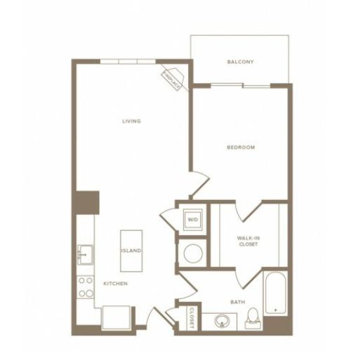 767 to 787 square foot one bedroom one bath apartment floorplan image
