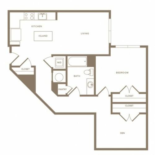 935 square foot one bedroom one bath with den apartment floorplan image