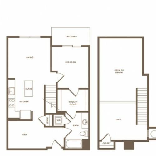 1033 square foot one bedroom one bath with den loft apartment floorplan image