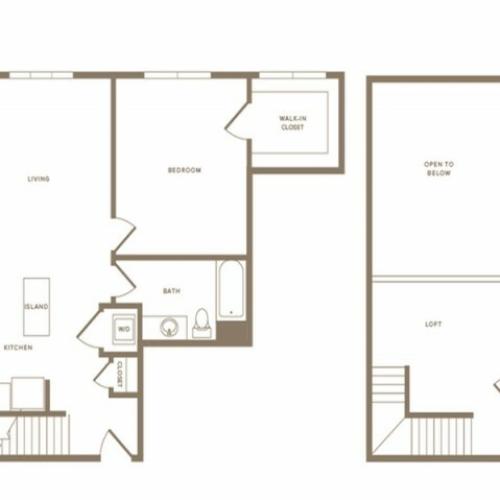 978 square foot one bedroom one bath loft apartment floorplan image
