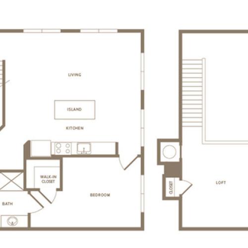 1376 to 1476 square foot two bedroom two bath loft apartment floorplan image