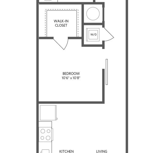 590 square foot one bedroom one bath apartment floorplan image