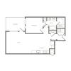 791 to 882 square foot one bedroom one bath with laundry closet apartment floorplan image