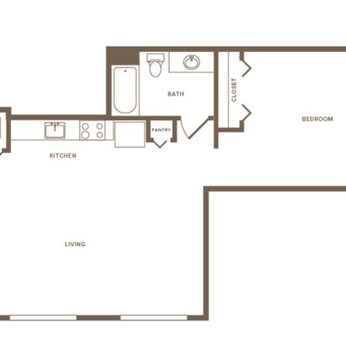 652 square foot one bedroom one bath apartment floorplan image