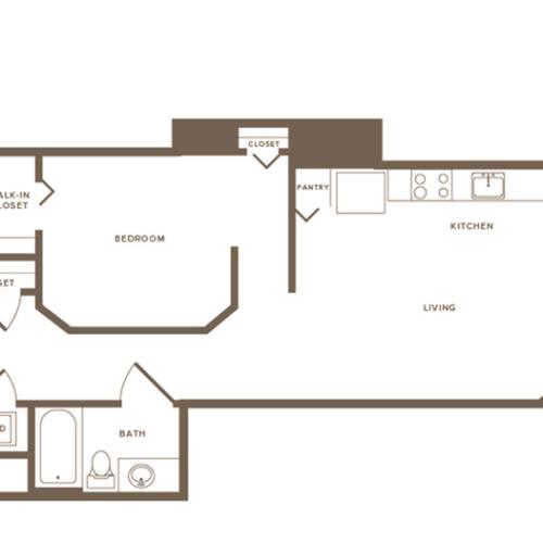 660 square foot one bedroom one bath apartment floorplan image