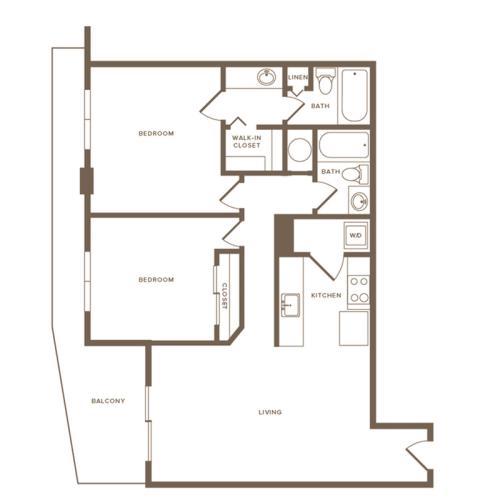 1148 square foot two bedroom two bath apartment floorplan image