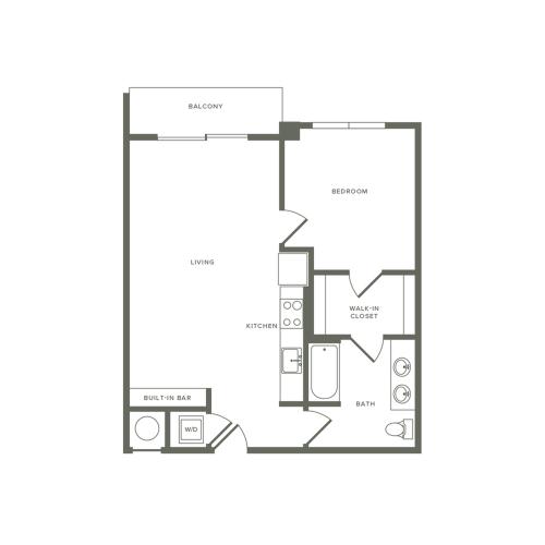 700 square foot one bedroom one bath apartment floorplan image