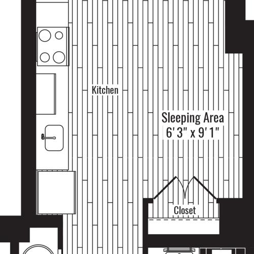 457 square foot studio one bath apartment floor plan image