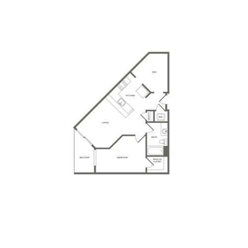 751 square foot one bedroom one bath with den floor plan image