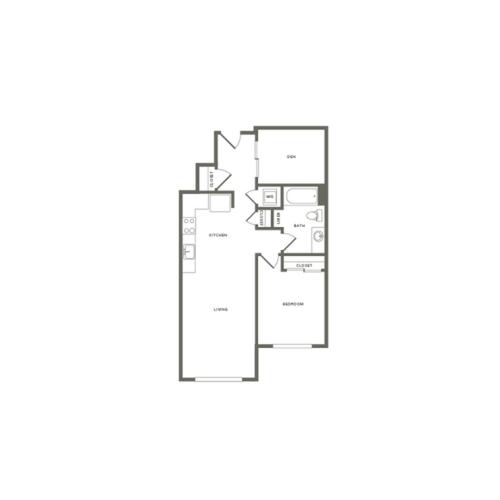 777 square foot one bedroom one bath with den floor plan image