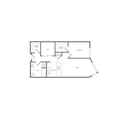 882 square foot one bedroom one bath with den floor plan image