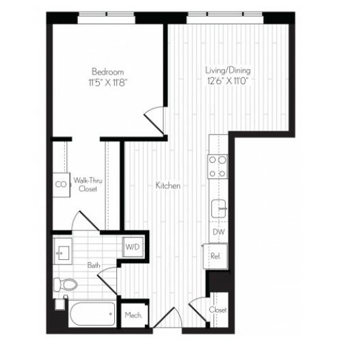 716 square foot one bedroom one bath floor plan image
