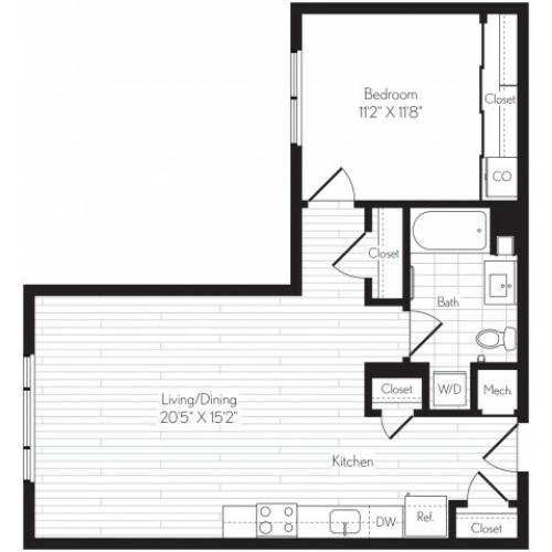 758 square foot one bedroom one bath floor plan image