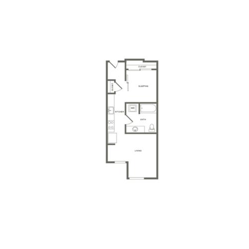 553 square foot  Income Restricted one bedroom one bath floor plan image