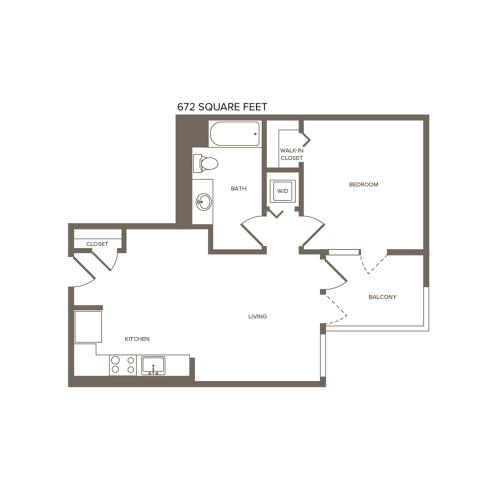 673 square foot one bedroom one bath floor plan image