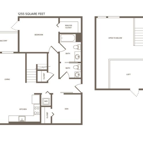 1256 square foot two bedroom one bath floor plan image