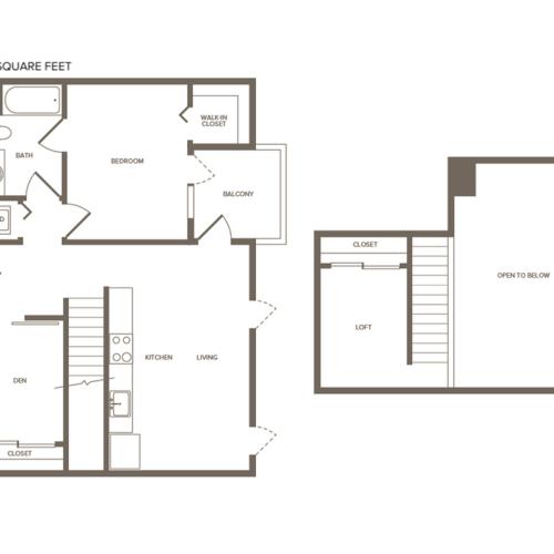 951 square foot two bedroom one bath loft floor plan image