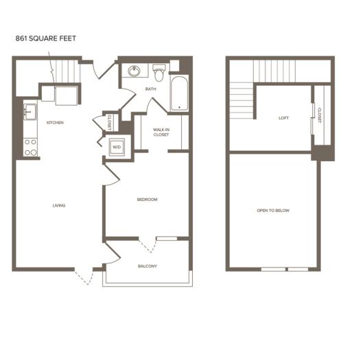 861 square foot one bedroom one bath floor plan