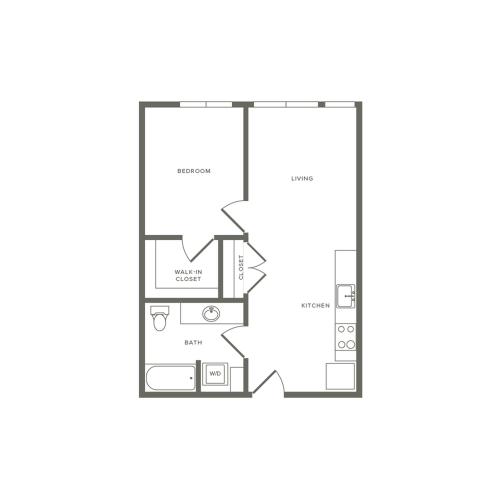 One bedroom ranging from 613 to 626 square feet one bath apartment floorplan image