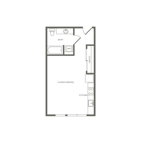 Income restricted studio ranging from 469 to 498 square feet one bath floor plan image