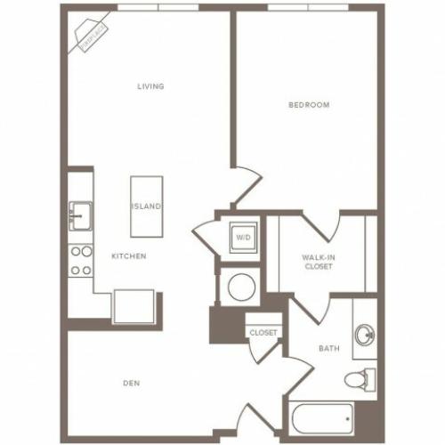 848 square foot one bedroom one bath apartment floorplan image