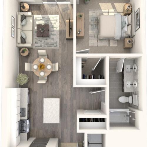 706-742 square foot one bedroom one bath apartment floorplan image