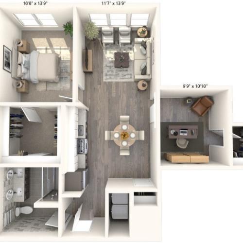 908-946 square foot one bedroom den one bath apartment floorplan image