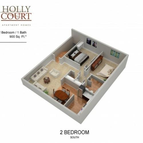 2 Bedroom Floor Plan | Apartments In Pitman New Jersey | Holly Court
