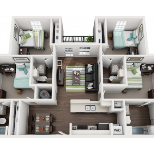 Floor Plan image, 4 bed4 bath apartment at Cavalier Crossing