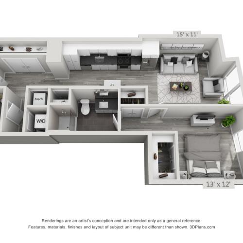 A2 | 1 bed 2 bath | from 822 square feet