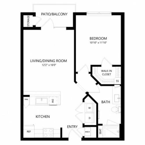A1B | 1 bed 1 bath | from 677 square feet