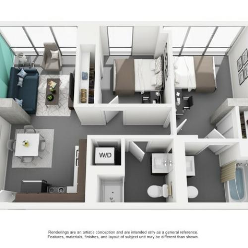 2x1 Private Bath Floor Plan | Vue 53 | Chicago IL Apartment For Rent