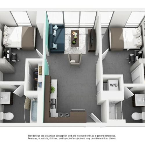 2x2 Private Bath Floor Plan | Vue 53 | Chicago IL Apartment For Rent