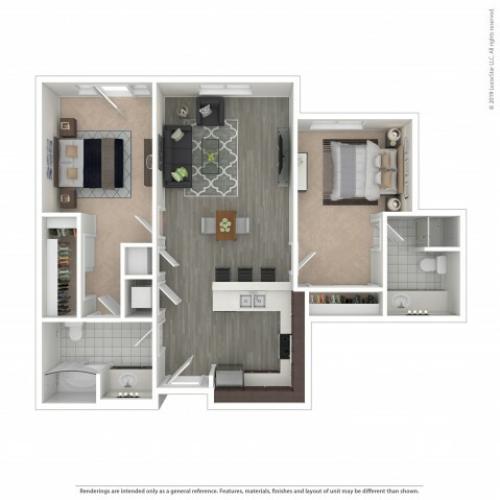 2 Bedroom Floor Plan | Apartments For Rent In Seattle, WA | Pratt Park Apartments