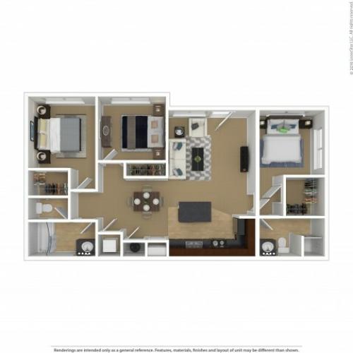 Floor Plan 2 | 3 Bedroom Apartments In Beaverton Oregon | Element 170