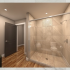 Crescendo Apartments, interior, spacious bathroom, wood flooring, large glass shower stall
