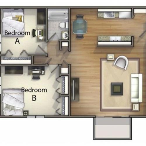 B1 - 2 Bedroom | 2 Bedroom Floor Plan | University Oaks | Apartments Kent Ohio